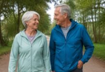 Why Do My Legs Feel Weak After 60? 7 Common Reasons Adult in their 60s mid-stride on an outdoor walking path, everyday clothing, natural daylight — conveys capability, not frailty.